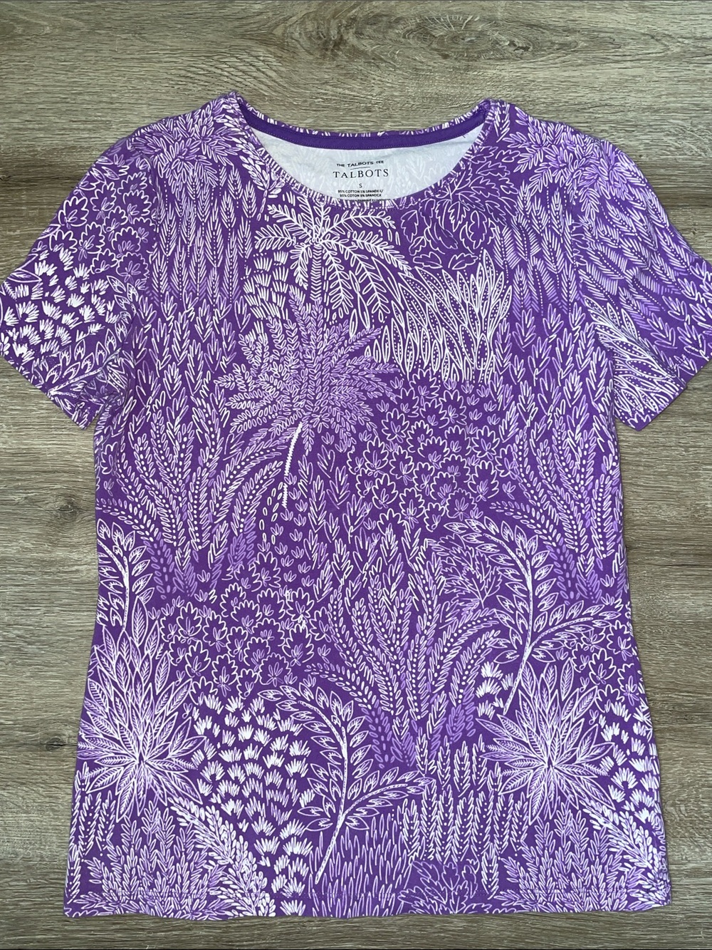 Talbots | purple palm trees tee size small